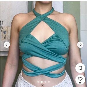 Tiger Mist Blue Green Wrap around top size XS NWT